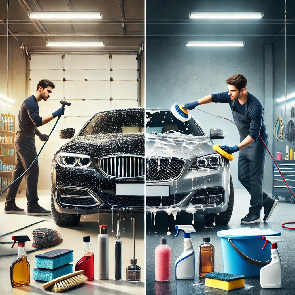 Side-by-side comparison of professional detailing and DIY car detailing mistakes.